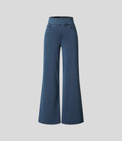 Wide-leg denim pants dark blue isolated front view