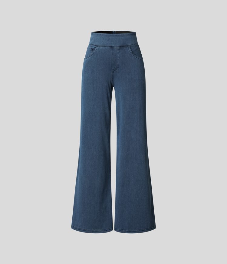 Wide-leg denim pants dark blue isolated front view