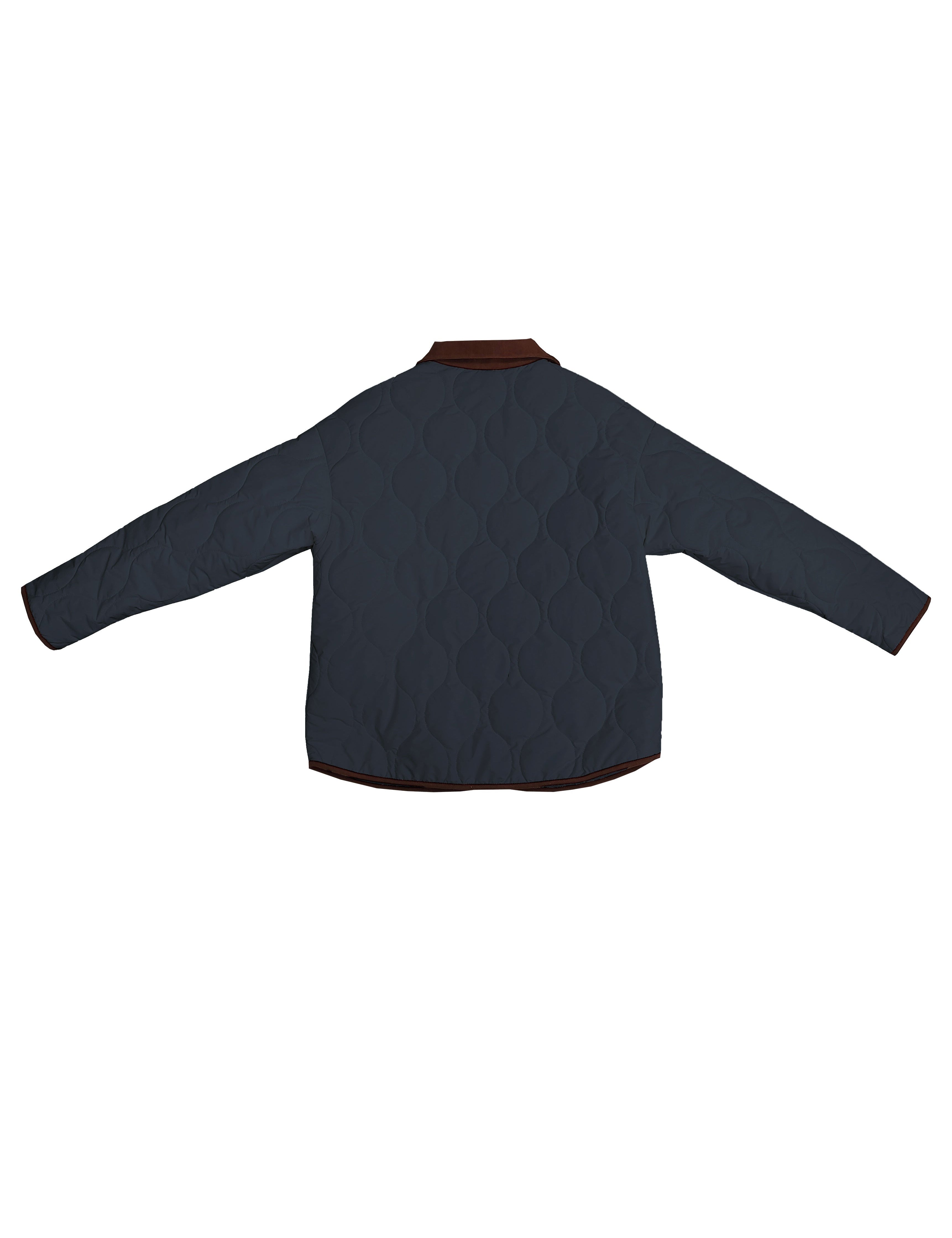 Jas donkerblauw met ronde quilting detail achterzijde