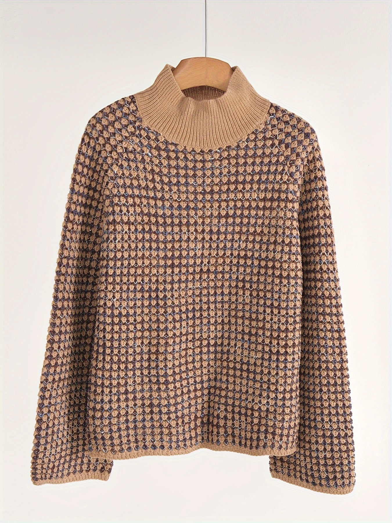 Trui gebreid allover patroon bruin/beige front view