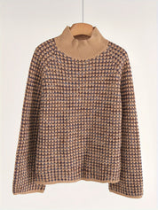 Trui gebreid allover patroon bruin/beige front view