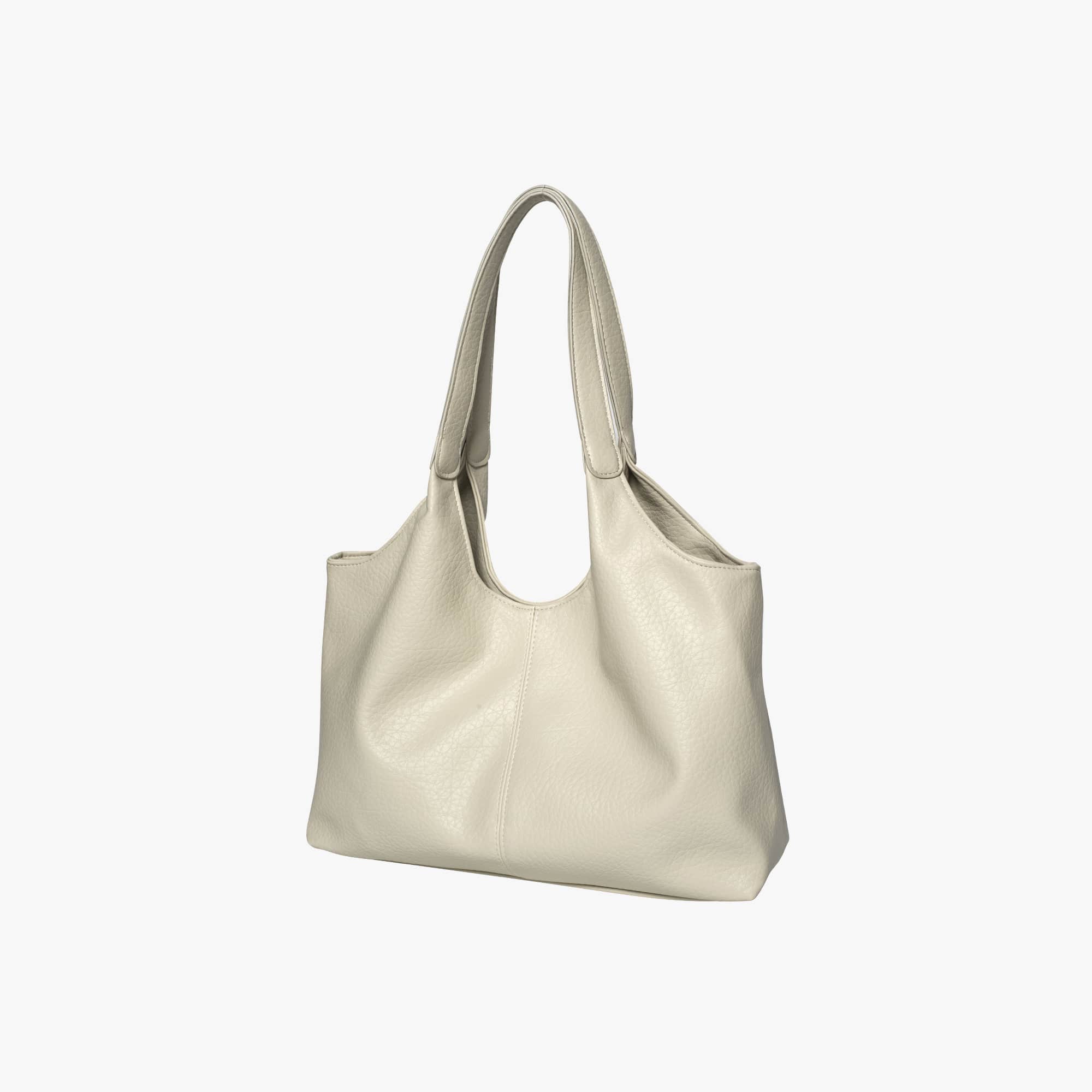 Cream textured shoulder tote angled view