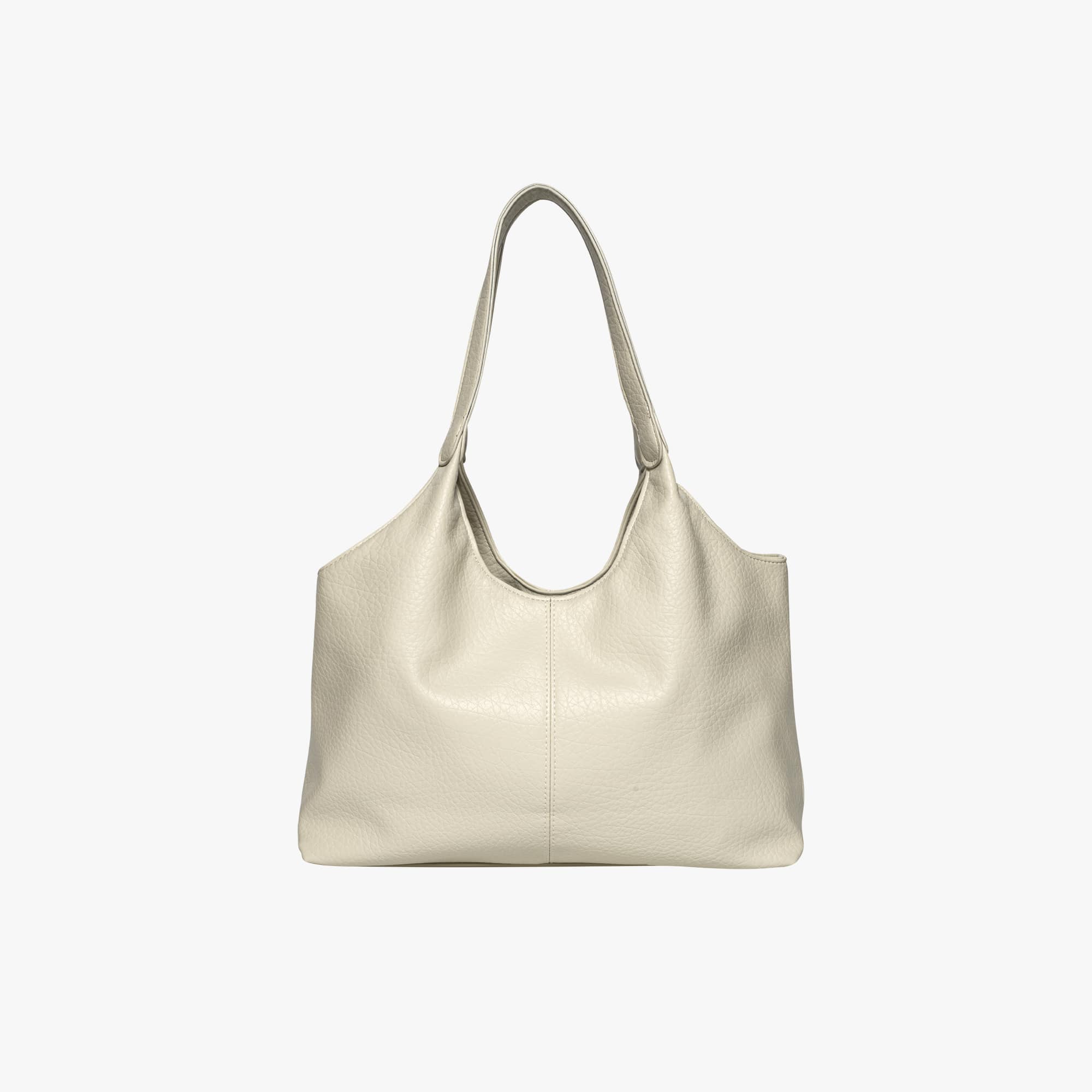 Cream textured shoulder tote front view