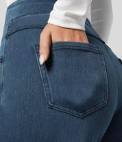 Wide-leg denim pants dark blue pocket detail