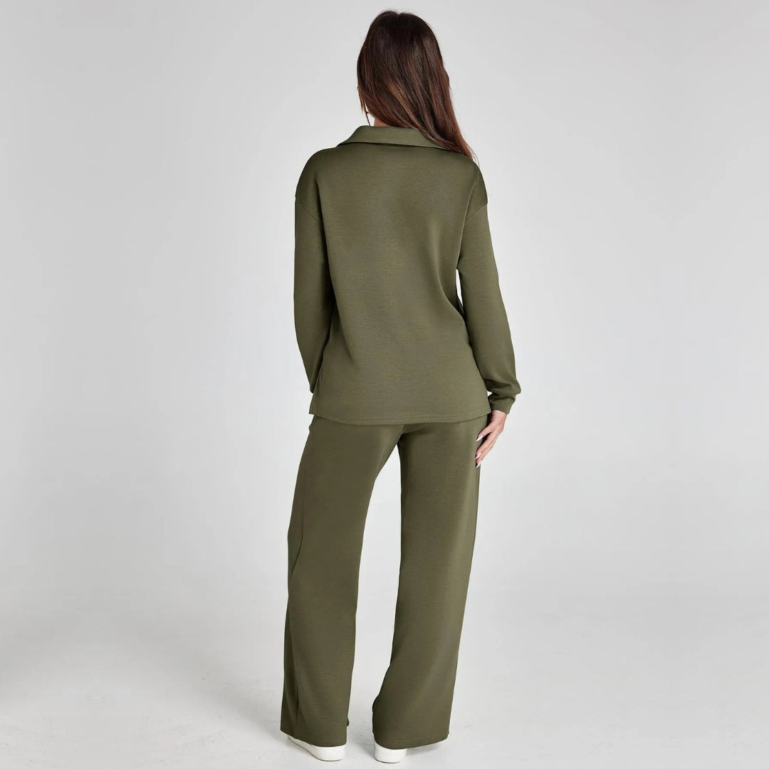 Olive green lounge set back view