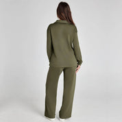 Olive green lounge set back view
