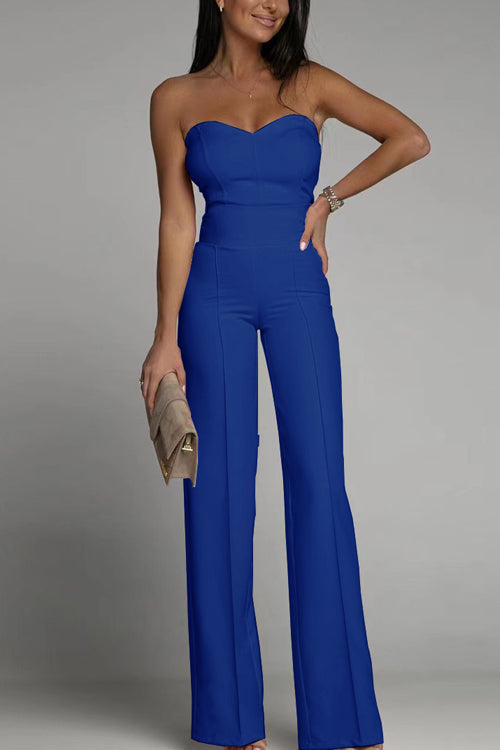 Blue strapless jumpsuit side view