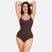 Bodysuit donkerbruin stretch materiaal voorvijl