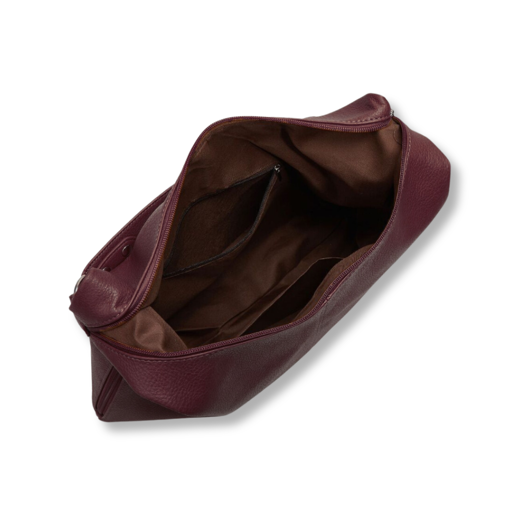 Leren schoudertas bordeaux open detail