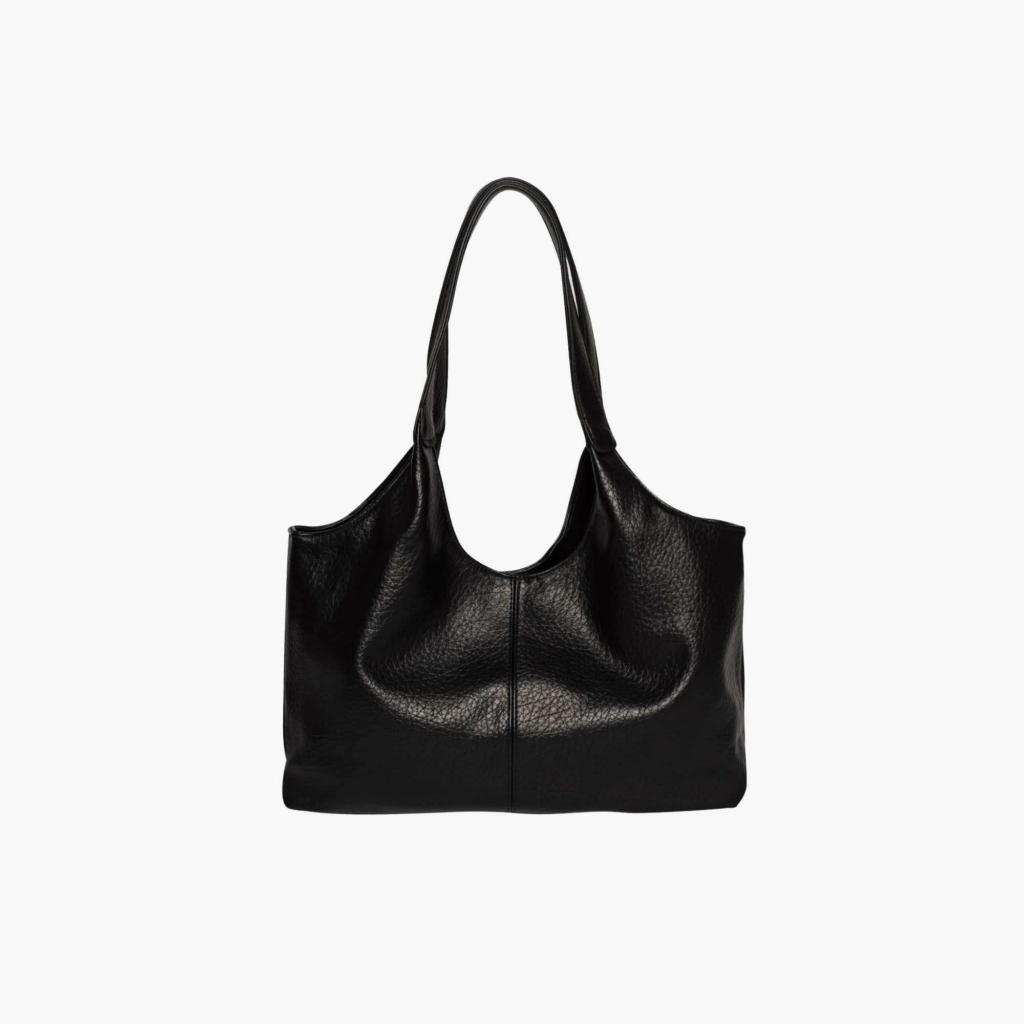 Black textured shoulder tote front view