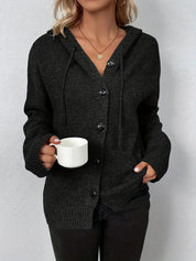 Black knit cardigan with buttons front view