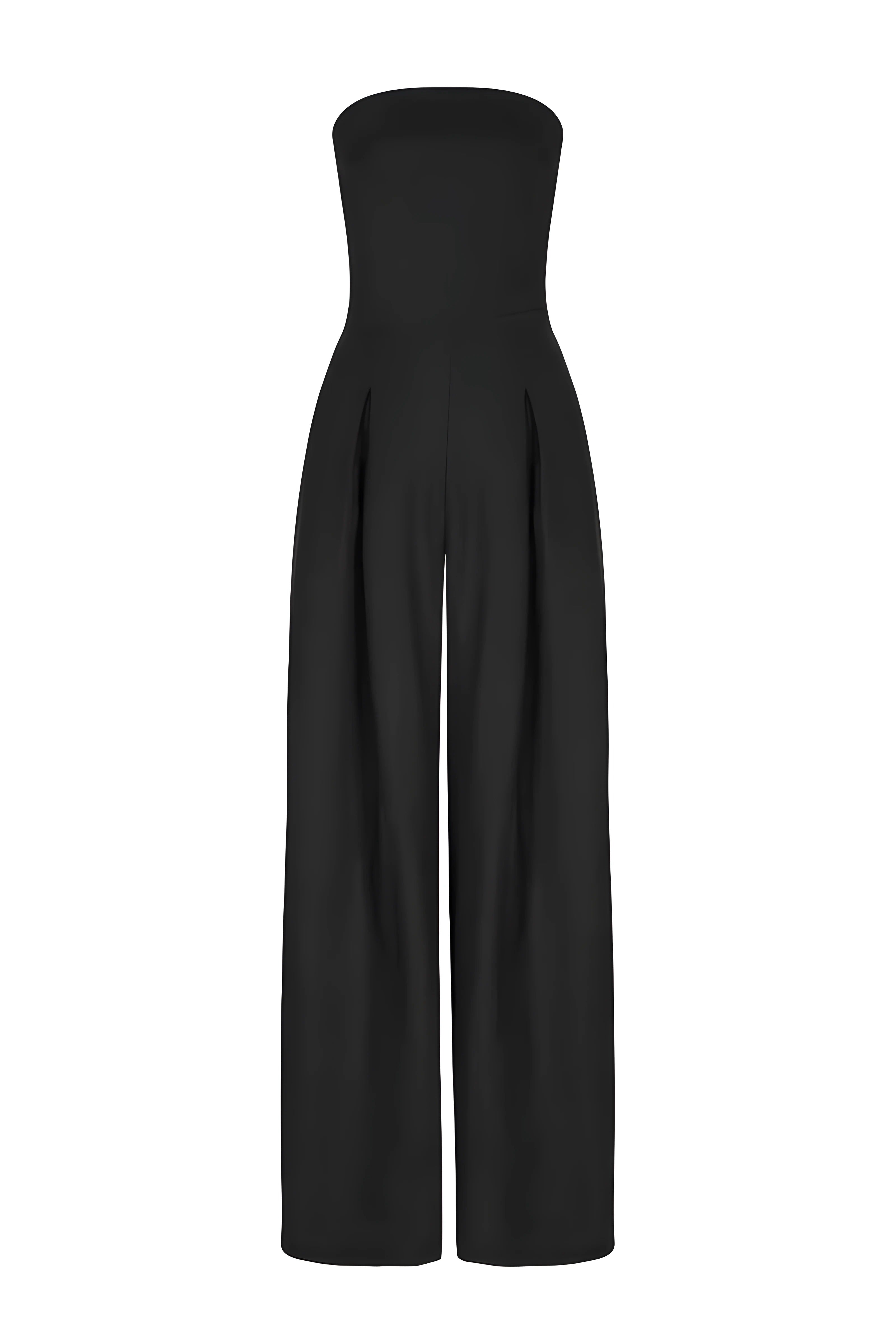 Strapless jumpsuit zwart fluweel front view