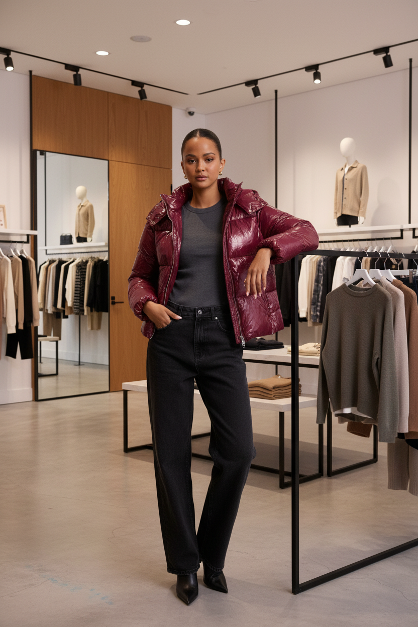 Glanzende Pufferjas / Verstelbare Capuchon / Moderne Vrouwen / Winter