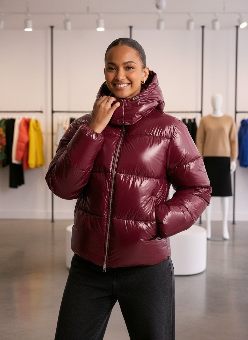 Glanzende Pufferjas / Verstelbare Capuchon / Moderne Vrouwen / Winter