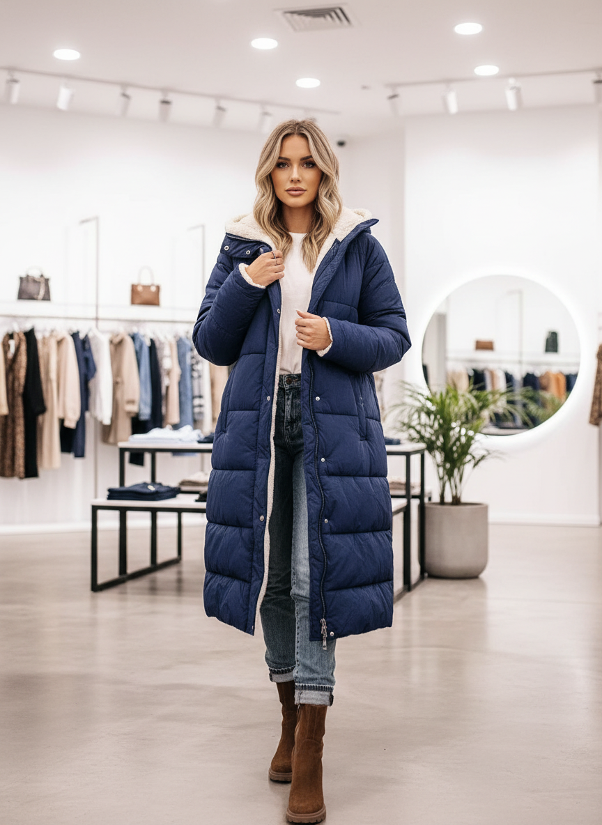 Warme Lange Pufferjas met Superzachte Sherpa Voering