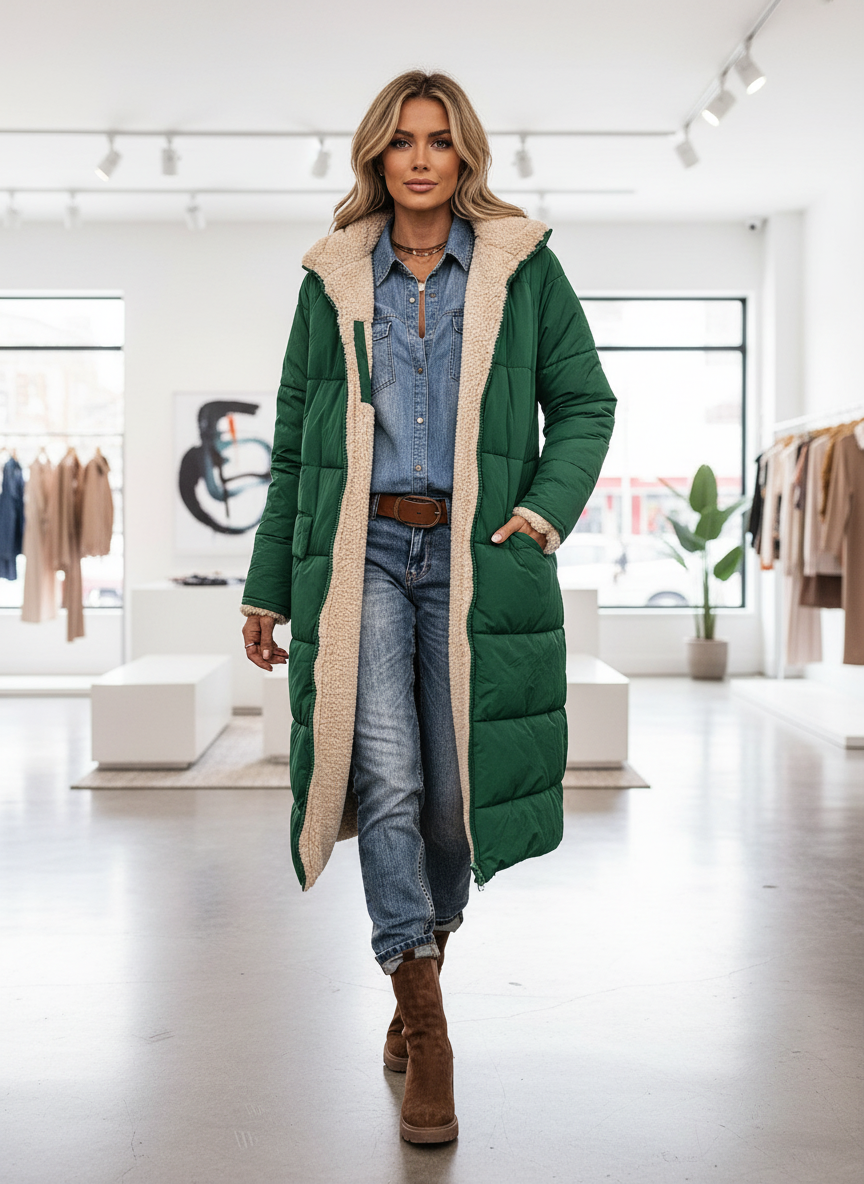 Warme Lange Pufferjas met Superzachte Sherpa Voering