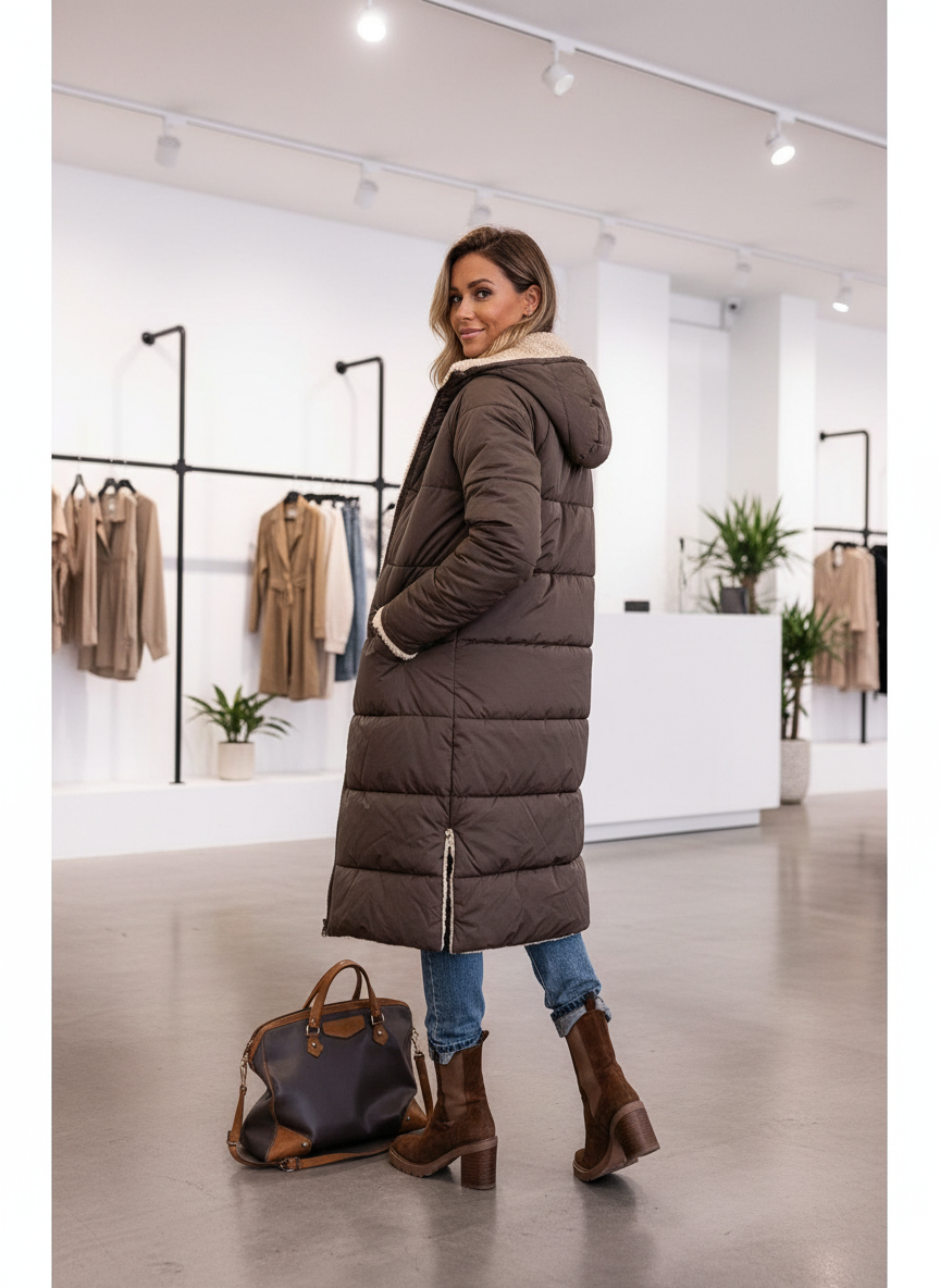 Warme Lange Pufferjas met Superzachte Sherpa Voering