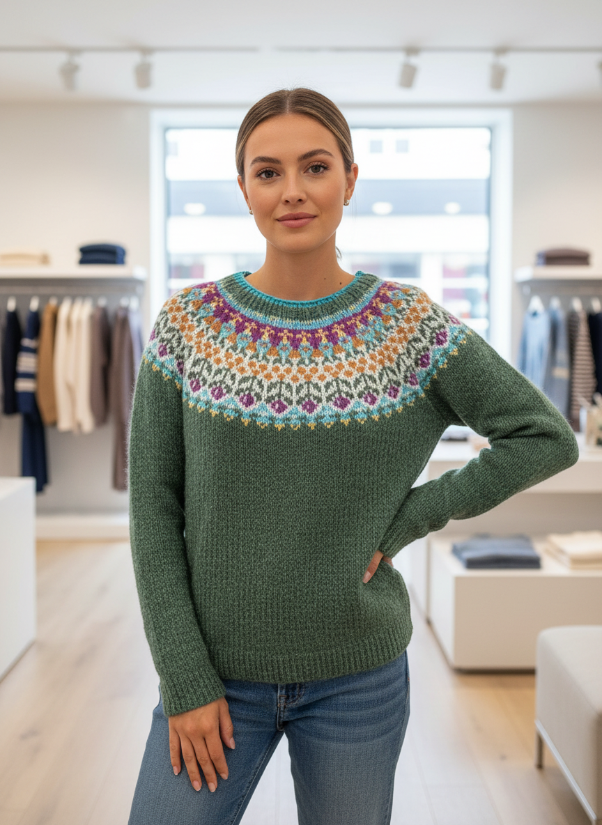 Verfijnde Gebreide Dames Trui met Klassiek Fair Isle Dessin