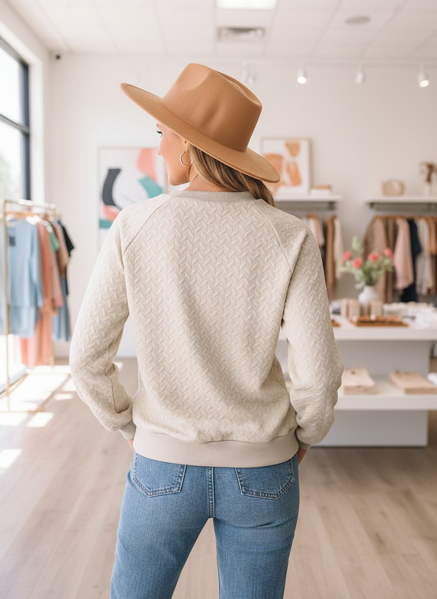 Comfortabel Sweatshirt met Chevronpatroon – Relaxte Pasvorm