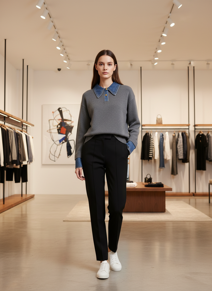 Comfortabele Trui met Ribdetails en Klassieke Pasvorm