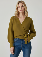 Zacht Gebreid Wikkelvest met Tailleband voor Dames