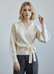 Zacht Gebreid Wikkelvest met Tailleband voor Dames