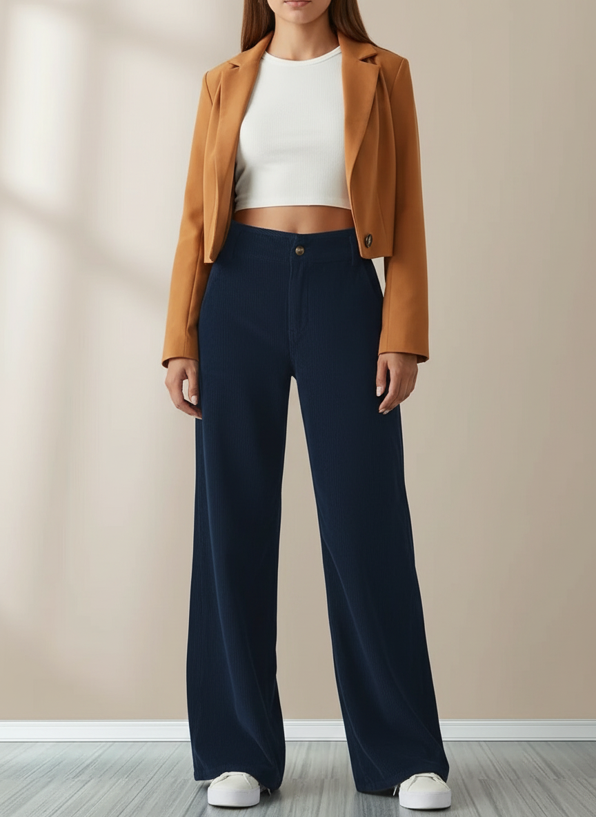 Ribgebreide Trui & Corduroy Set voor Casual Chic Comfort