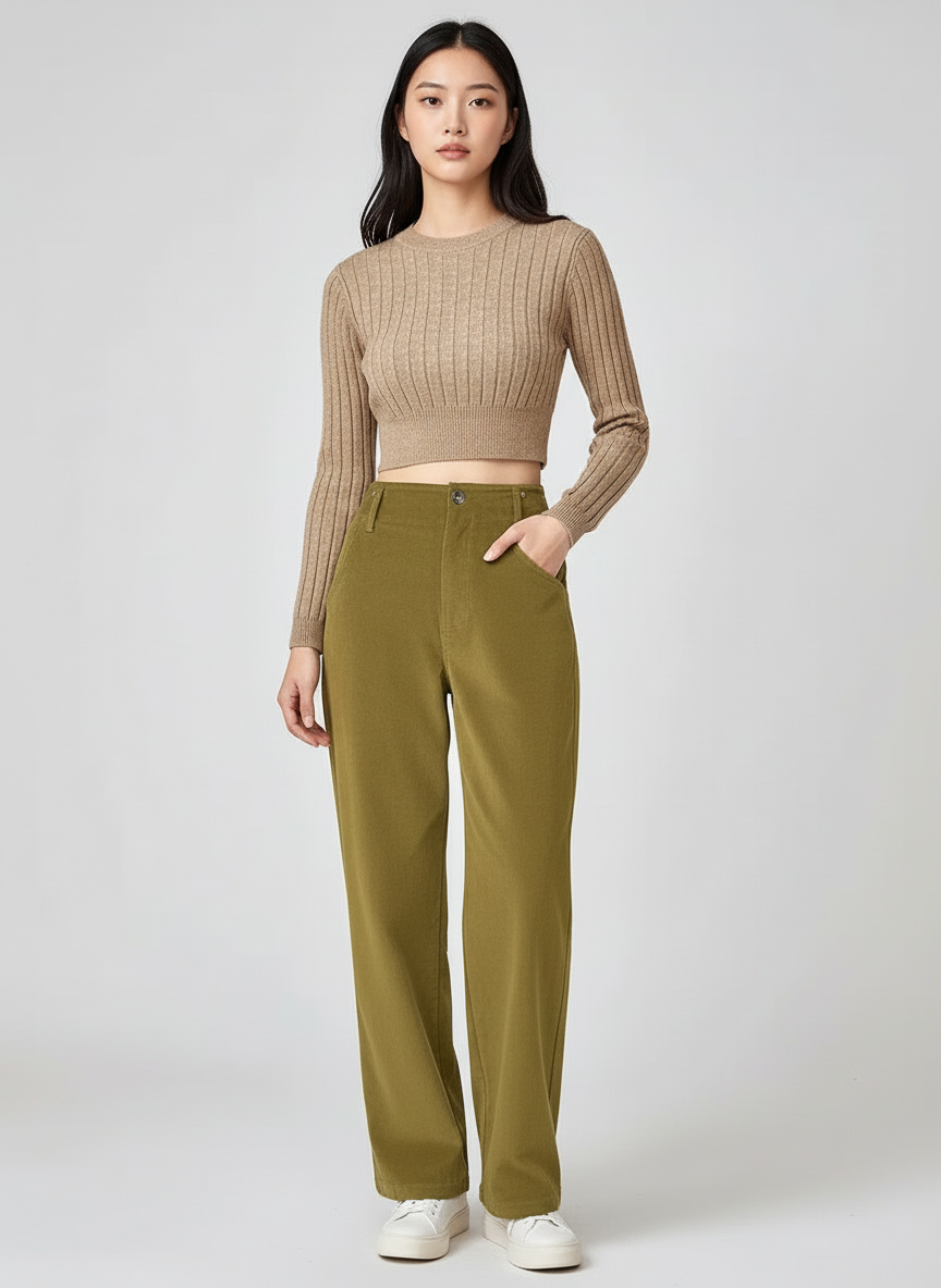 Ribgebreide Trui & Corduroy Set voor Casual Chic Comfort