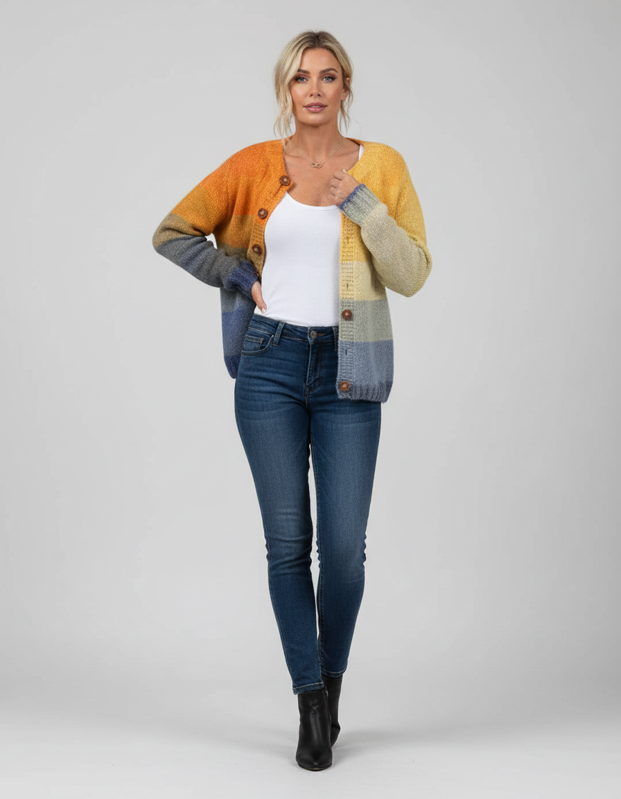 Zacht Gebreid Vest met Bloemenprint en Knopen