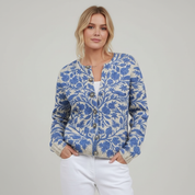 Zacht Gebreid Vest met Bloemenprint en Knopen