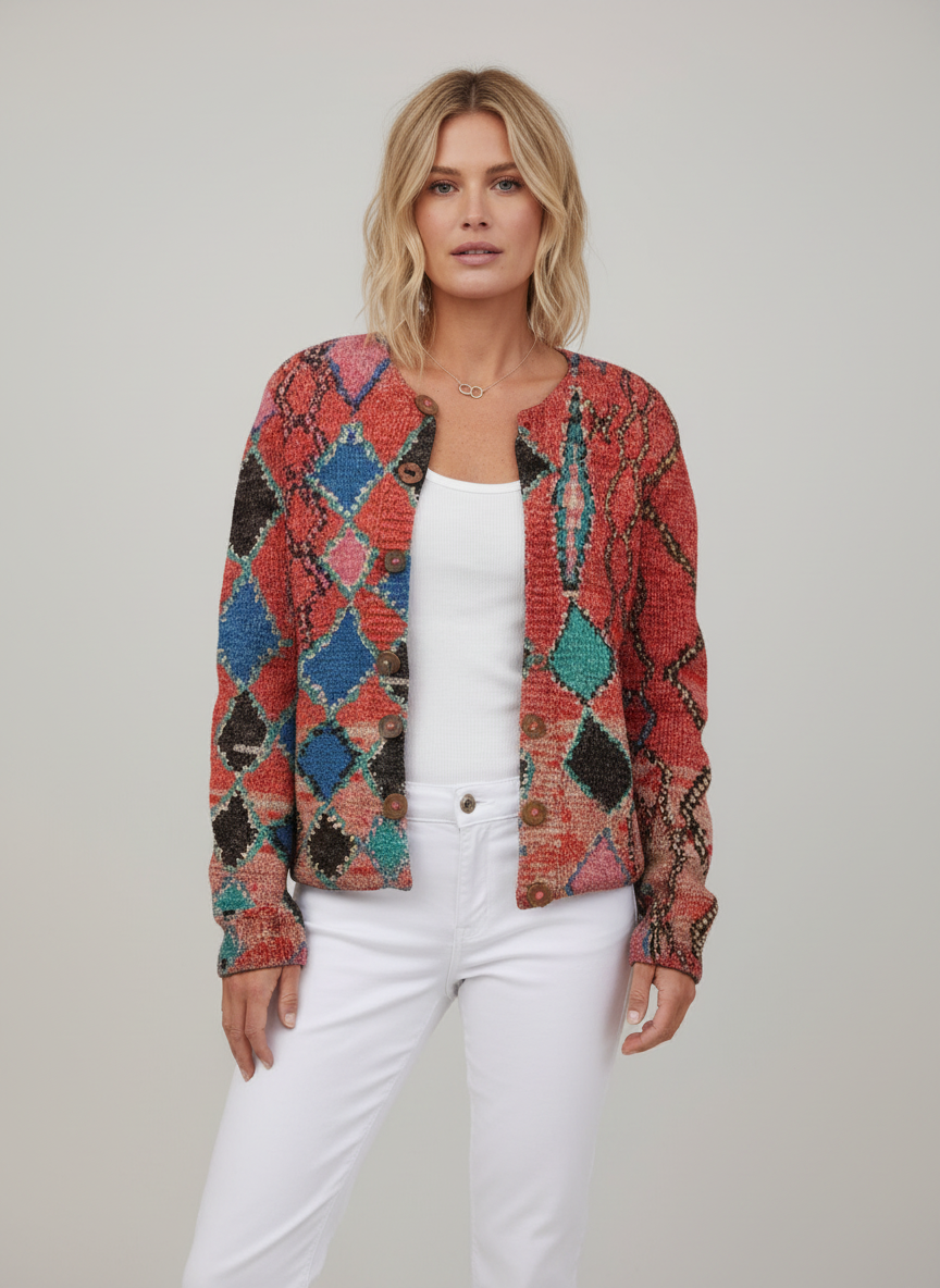 Zacht Gebreid Vest met Bloemenprint en Knopen