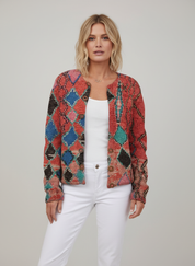 Zacht Gebreid Vest met Bloemenprint en Knopen