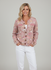 Zacht Gebreid Vest met Bloemenprint en Knopen