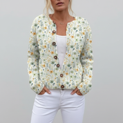 Zacht Gebreid Vest met Bloemenprint en Knopen