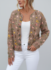 Zacht Gebreid Vest met Bloemenprint en Knopen