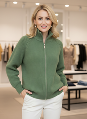 Zacht Gebreid Damesvest met Rits en Stijlvolle Opstaande Kraag