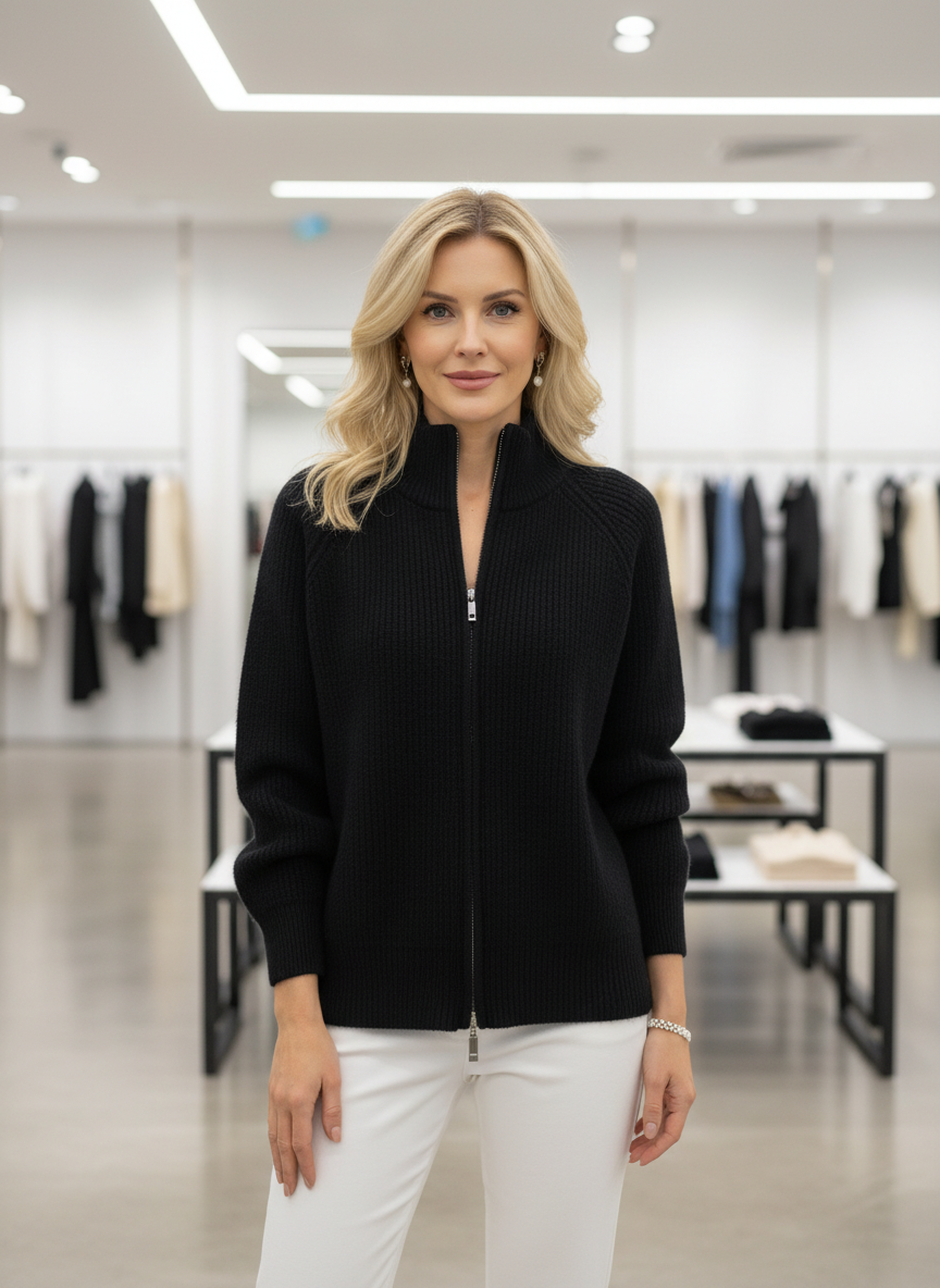 Zacht Gebreid Damesvest met Rits en Stijlvolle Opstaande Kraag