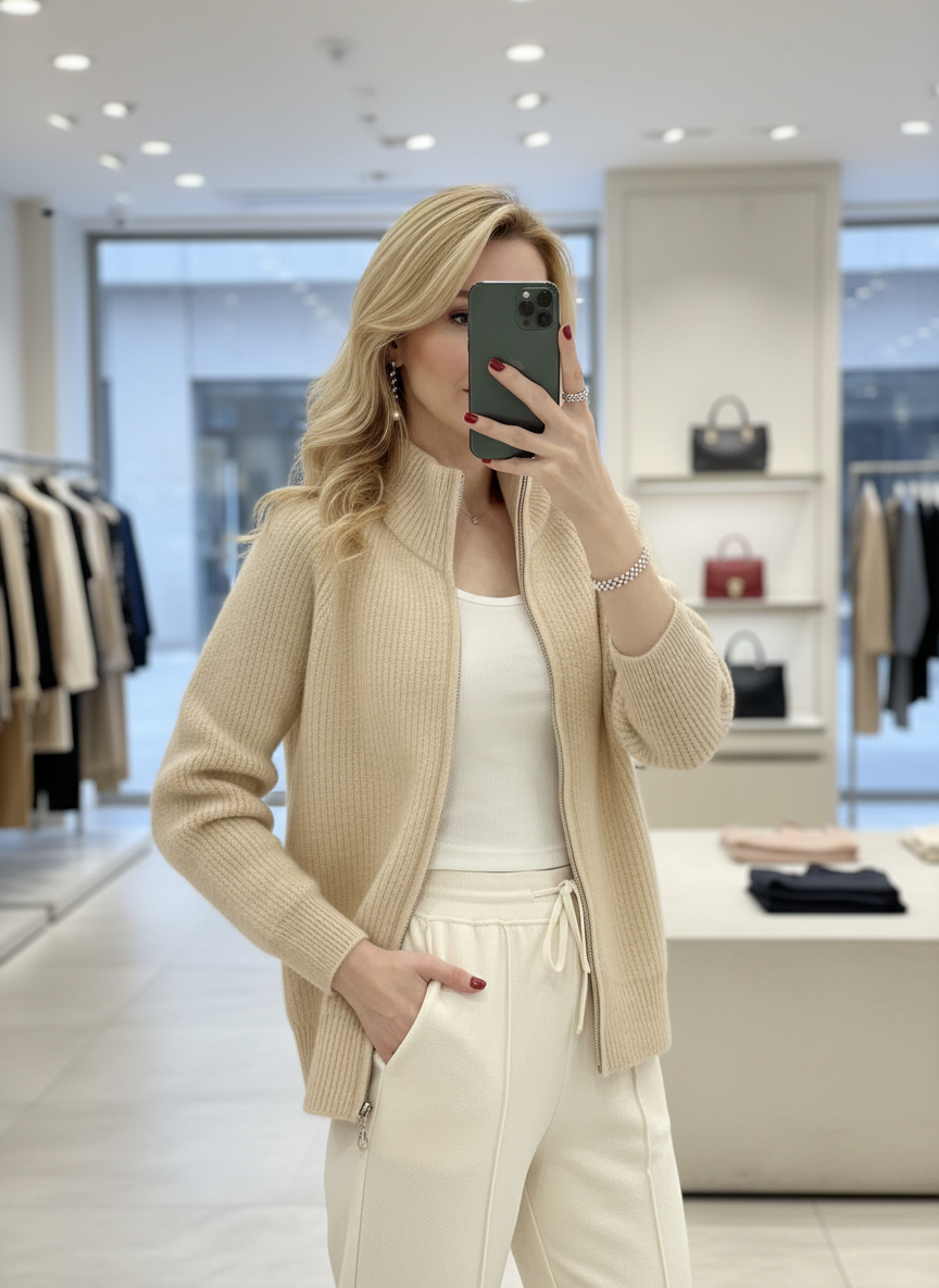 Zacht Gebreid Damesvest met Rits en Stijlvolle Opstaande Kraag