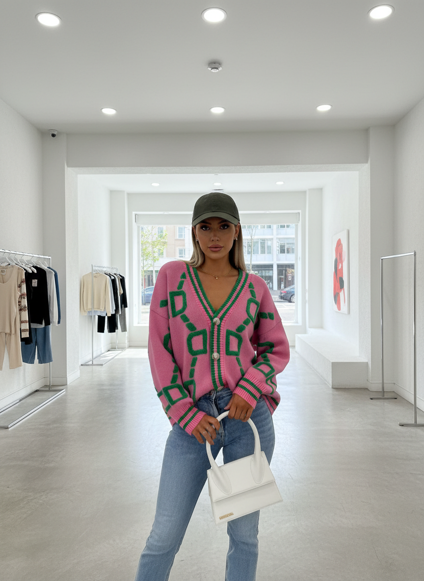 Chique Gebreid Vest met Relaxte Vleermuismouwen en V-hals