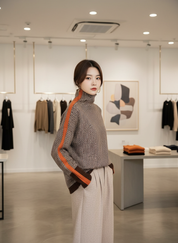 Comfortabele Gebreide Trui met Visgraat & Strepen