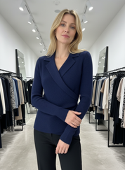 Chique Gebreide Trui met Blazer Kraag voor Dames