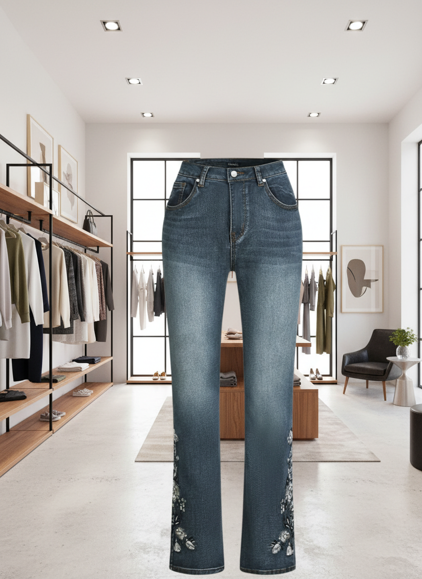 Flatterende Bootcut Jeans met Prachtig Bloemenborduurwerk
