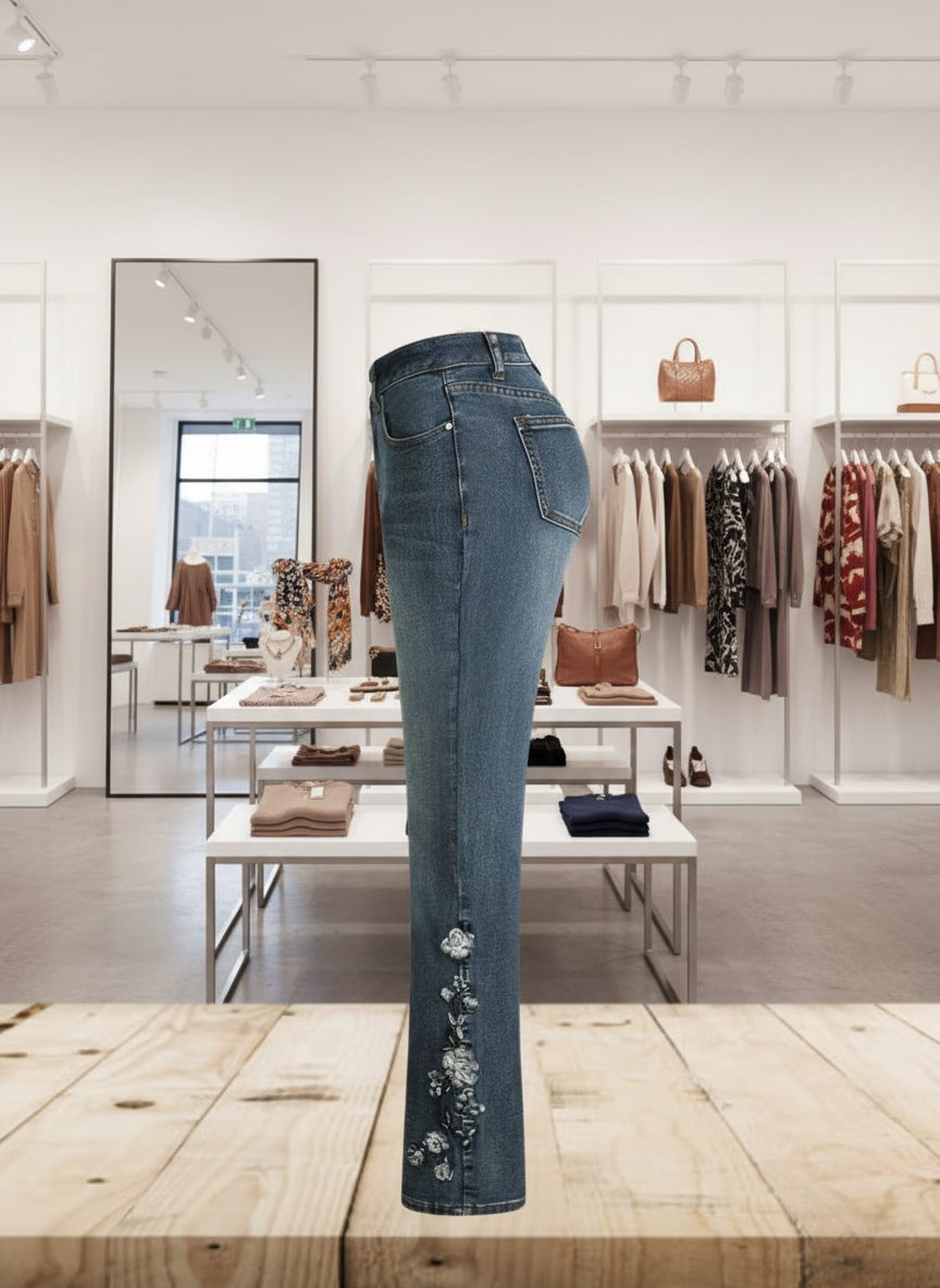 Flatterende Bootcut Jeans met Prachtig Bloemenborduurwerk