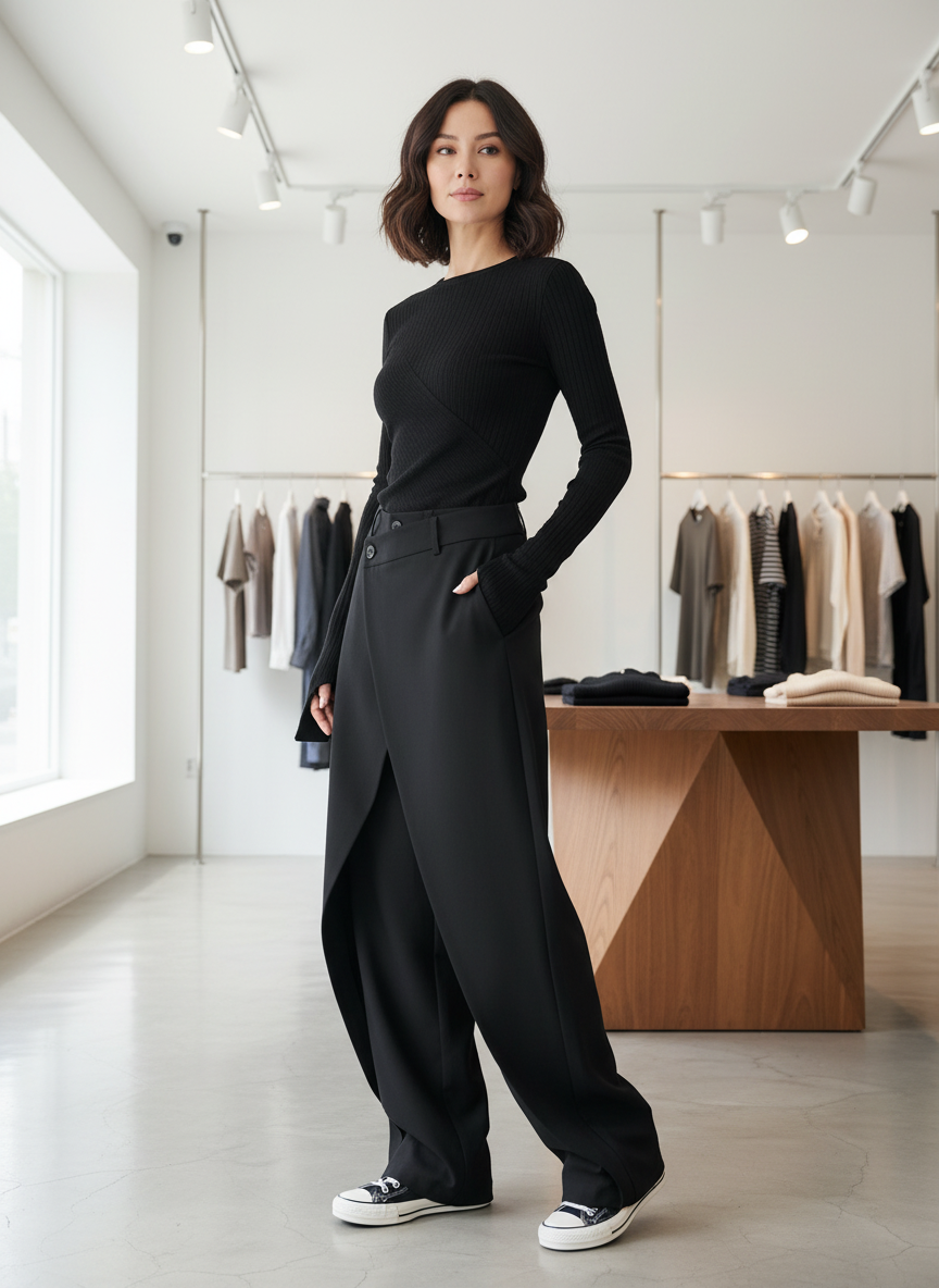 Avant-garde Wijde Broek met Unieke Wikkelrok Stijl