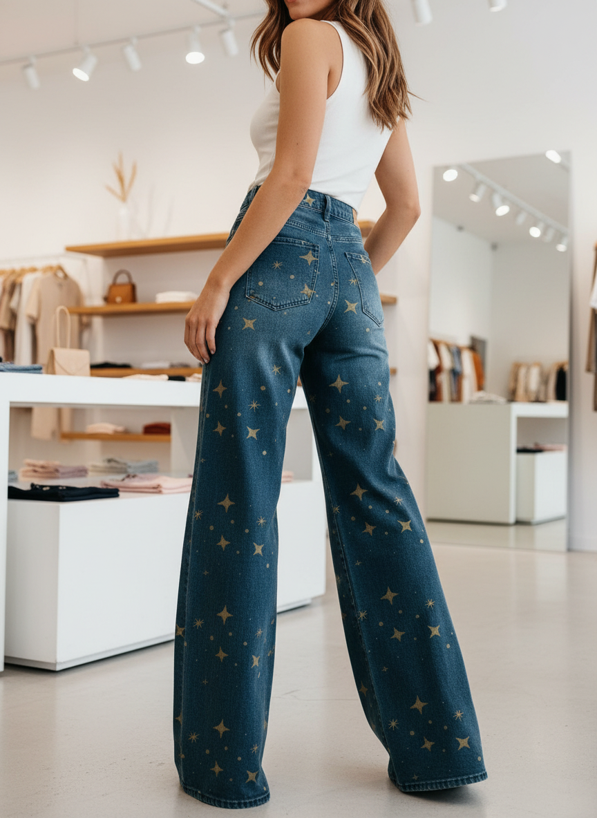 Hippe Wide-Leg Jeans met Bloemenprint: Jouw Nieuwe Favoriet
