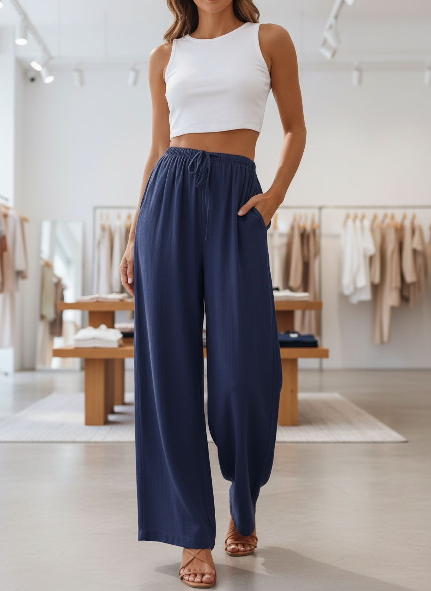Luchtige Wijde Linnen Broek met Trekkoord voor Zomercomfort