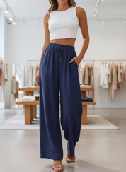 Luchtige Wijde Linnen Broek met Trekkoord voor Zomercomfort