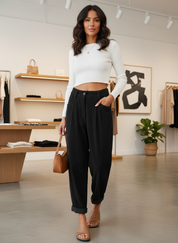 Relaxte Corduroy Broek met Hoge Taille voor Dames