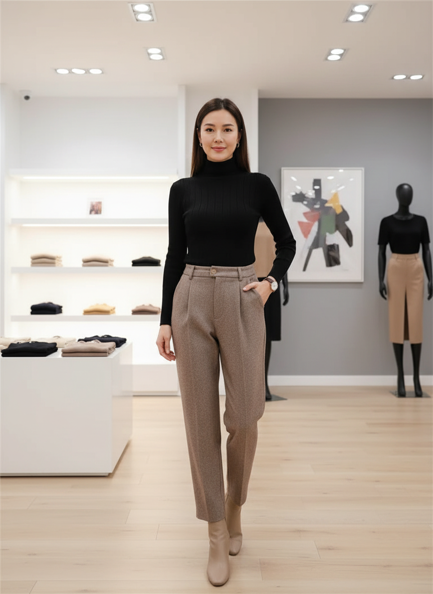 Chique Wolblend Pantalon met Visgraatpatroon voor Comfort