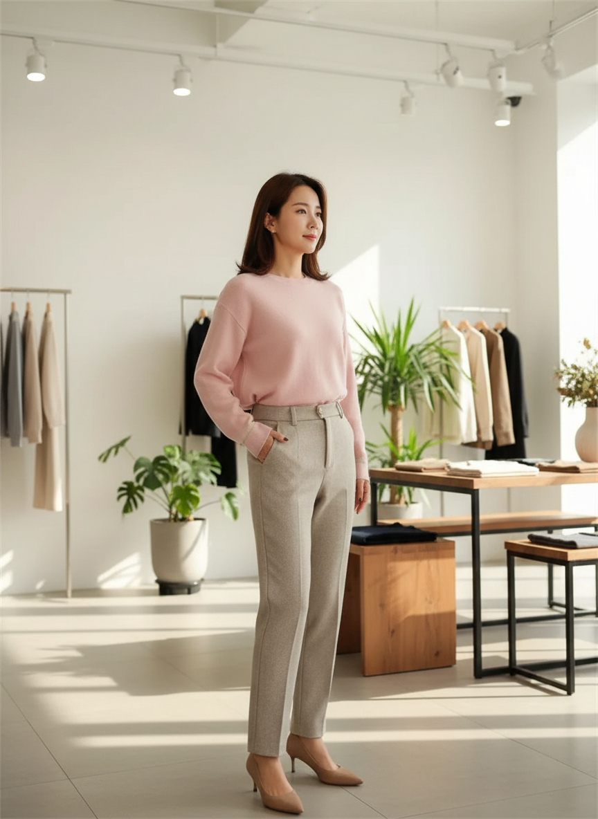 Chique Wolblend Pantalon met Visgraatpatroon voor Comfort